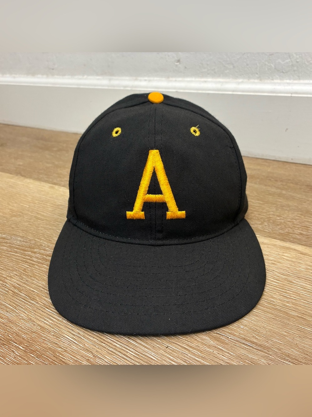Vintage A Logo Roman Randolph, MA USA Snapback Hat Black Yellow Made In USA